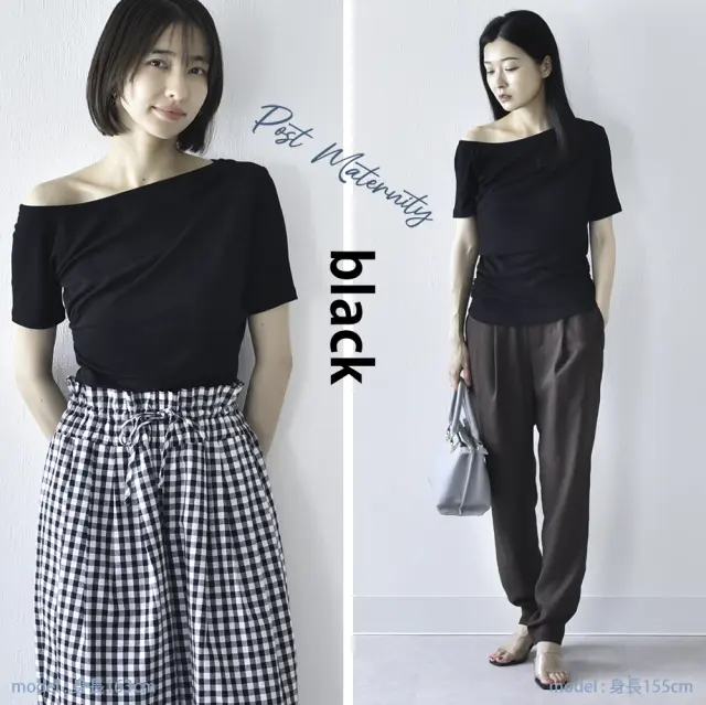 授乳服 マタニティ トップス オフショル 前開き アシンメトリー 半袖 春夏秋 授乳口 妊婦服 Pearls パールズ
