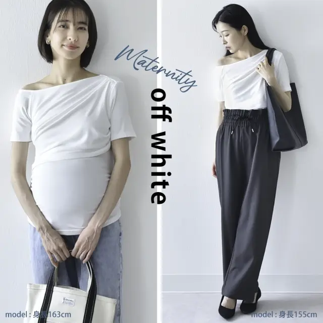 授乳服 マタニティ トップス オフショル 前開き アシンメトリー 半袖 春夏秋 授乳口 妊婦服 Pearls パールズ