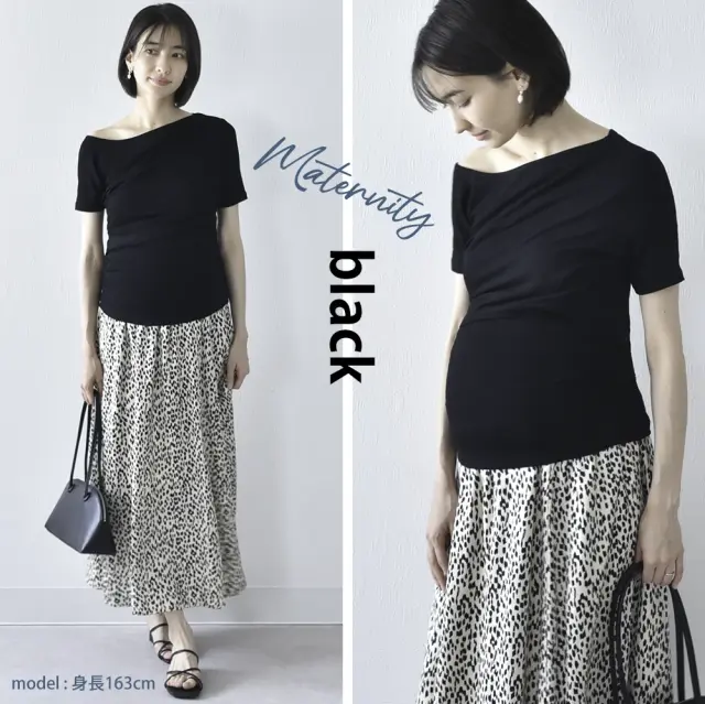 授乳服 マタニティ トップス オフショル 前開き アシンメトリー 半袖 春夏秋 授乳口 妊婦服 Pearls パールズ