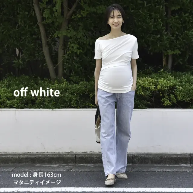 授乳服 マタニティ トップス オフショル 前開き アシンメトリー 半袖 春夏秋 授乳口 妊婦服 Pearls パールズ