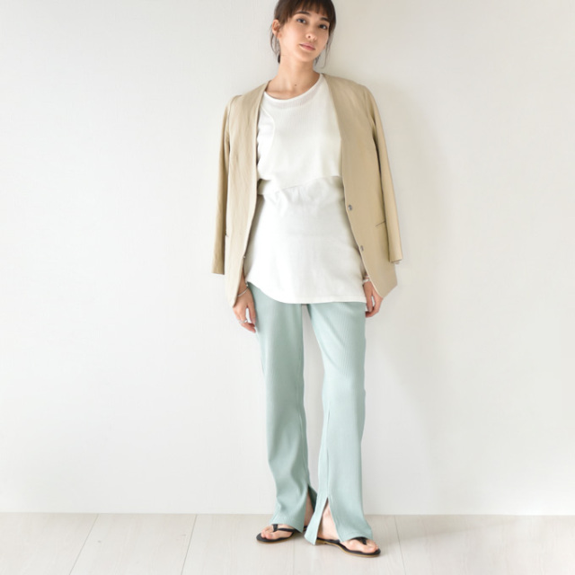 Pearls パールズ マタニティ パンツ リブ ボトム ヨガ ルームウェア ルーム ルームウエア 部屋着 ワイド スリット リブパンツ