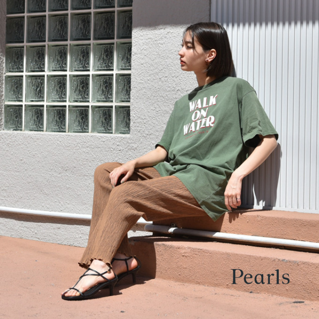 マタニティ パンツ フレアパンツ フレア シボ プリーツ 産後兼用 春夏 ボトム Pearls パールズ