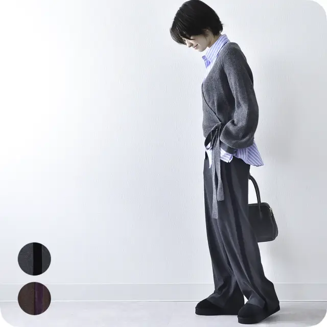 マタニティ パンツ ワイド リブ ライン ベロア 産前産後兼用 ワイドパンツ 春 秋冬 冬 ボトム Pearls パールズ