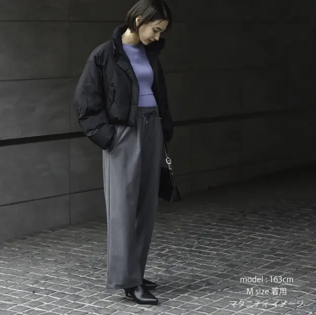 マタニティ ハイウエスト パンツ ピンストライプ ワイド 産前産後 スラックス オフィス きれいめ  パールズ Pearls