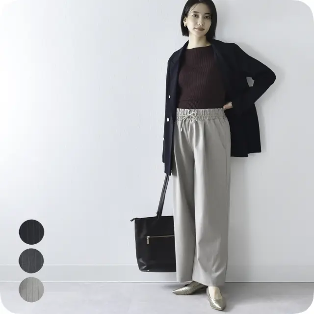 マタニティ ハイウエスト パンツ ピンストライプ ワイド 産前産後 スラックス オフィス きれいめ  パールズ Pearls