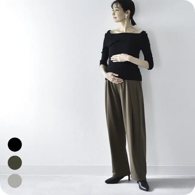 マタニティ パンツ ボトム 産前産後 オフィス きれいめ ストレッチ ウエスト調節 ウエストゴム Pearls パールズ