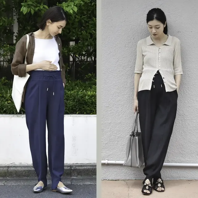 マタニティ ハイウエスト パンツ 産前産後 オフィス きれいめ アジャスター ウエスト調節 ウエストゴム Pearls パールズ