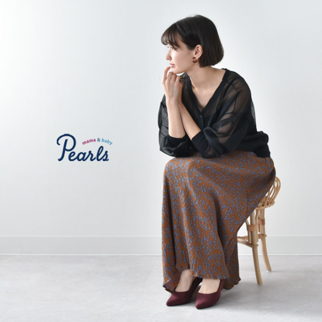 マタニティ スカート 小花柄 ロング フレア マキシ シボプリーツ フラワープリント 春夏 Pearls パールズ