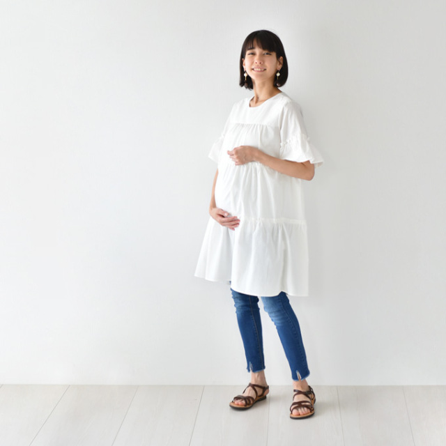 ヨンファ　YONFA  ブラウスチュニック　Sサイズ　マタニティ マタニティ コットンブロードのティアードチュニックブラウス Pearls