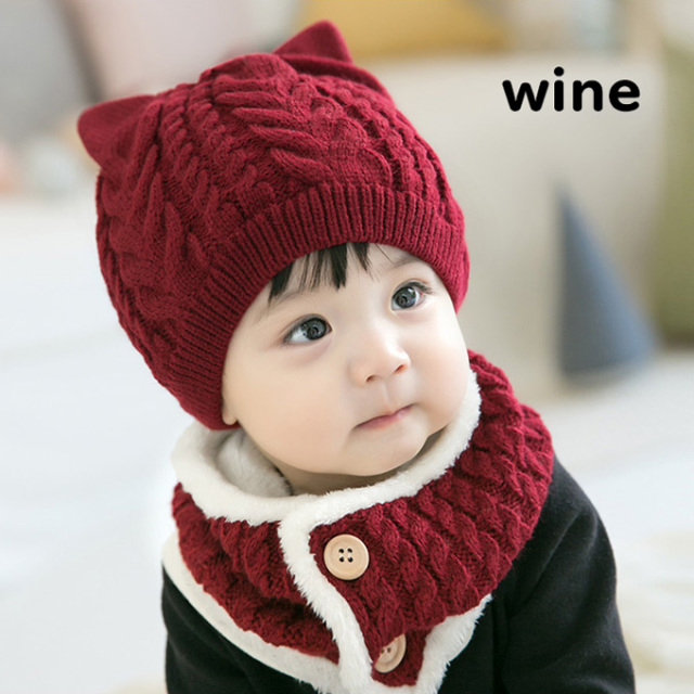 ベビー キッズ 帽子 冬 耳付き ニット帽 ネックウォーマー ケーブル編み Pearls パールズ