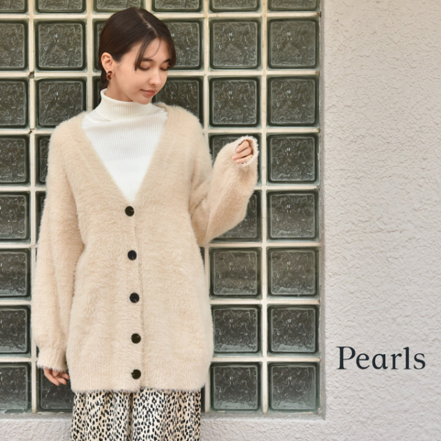 マタニティ 授乳服 ニット シャギーニット カーディガン 秋冬 冬 暖か トップス 臨月 Pearls パールズ