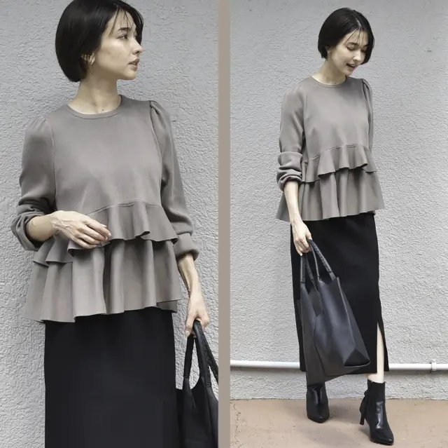 マタニティ 授乳服通販 パールズ 授乳ケープ一体型 ペプラム