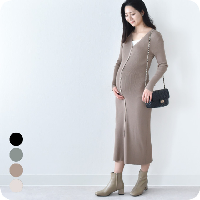 ワンピース　副船長　No.2 ビッグタオル マタニティ 授乳服通販パールズ 前釦開き Vネックニットフレア