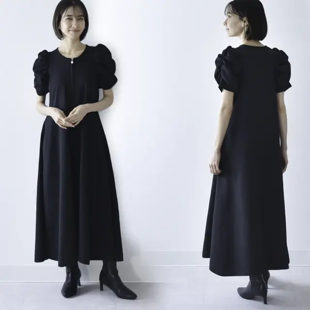 授乳服 マタニティ ニットワンピース ニット ワンピース 授乳口 半袖 ボリューム袖 授乳ケープ Pearls パールズ