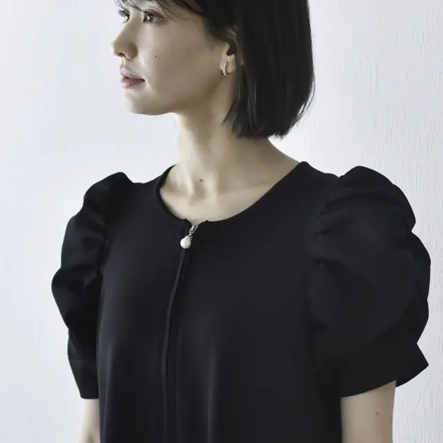 授乳服 マタニティ ニットワンピース ニット ワンピース 授乳口 半袖 ボリューム袖 授乳ケープ Pearls パールズ