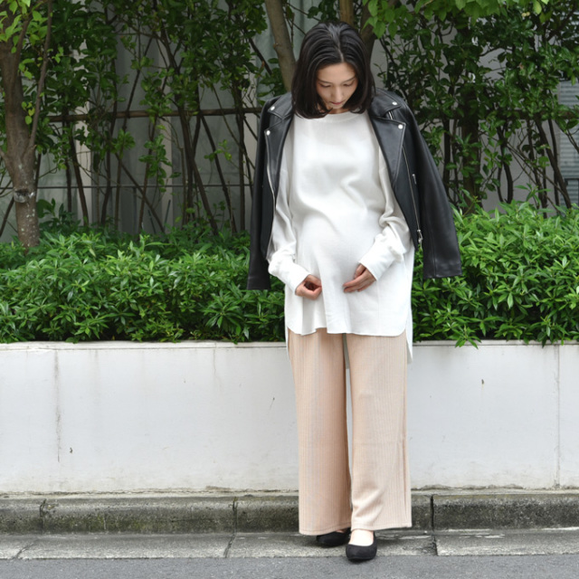 Pearls パールズ マタニティ リブパンツ ボトムス パンツ ワイド 秋冬 暖か あったか 保温