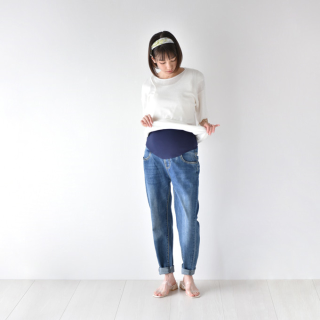 マタニティ デニム テーパード ボーイズ ダメージ マタニティパンツ マタニティデニム マタニティジーンズ パールズ Pearls