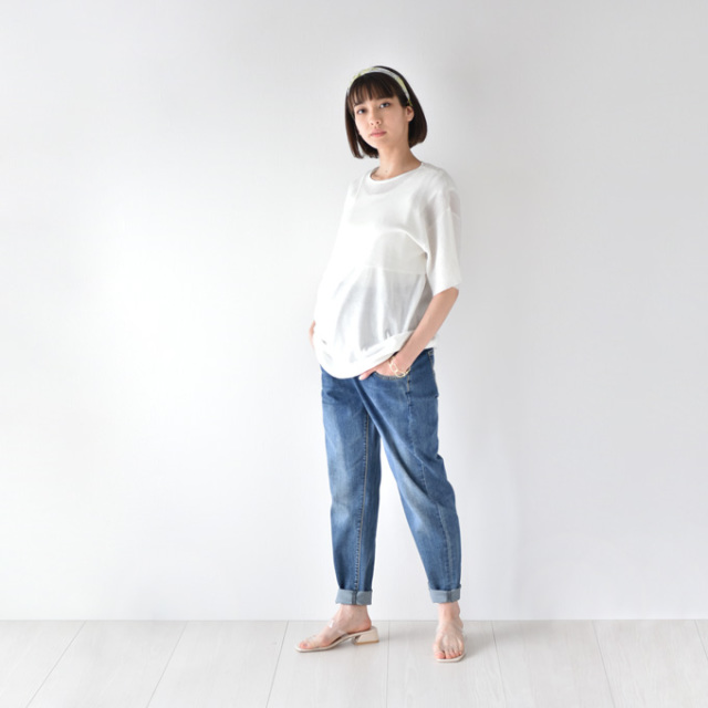 マタニティ デニム テーパード ボーイズ ダメージ マタニティパンツ マタニティデニム マタニティジーンズ パールズ Pearls