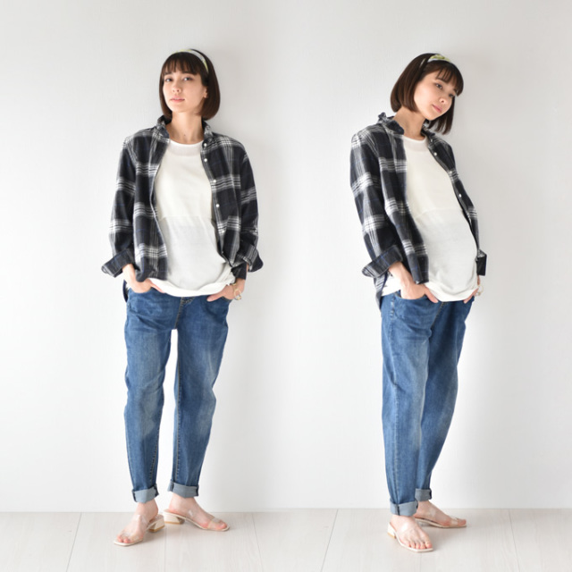 マタニティ デニム テーパード ボーイズ ダメージ マタニティパンツ マタニティデニム マタニティジーンズ パールズ Pearls