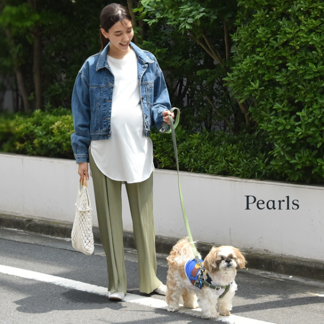 マタニティ パンツ リブ 夏 春 春夏 ワイド ストレート ルームウエア ルームウェア  Pearls パールズ