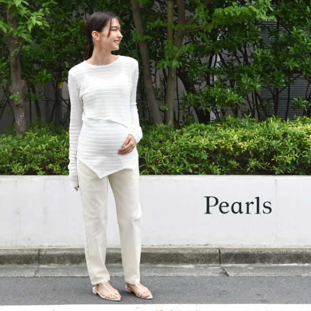 マタニティ マタニティパンツ ツイル テーパード パンツ マタニティズボン 春夏 ボトム 妊娠初期 妊娠後期 Pearls パールズ