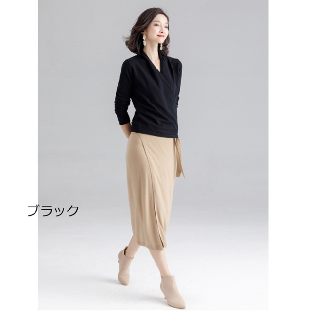 シードアンドソイル カシュクールニットトップス ラップ 長袖 F ベージュ 通勤服 40代 50代 シュクールニットトップス カシュクール ニット