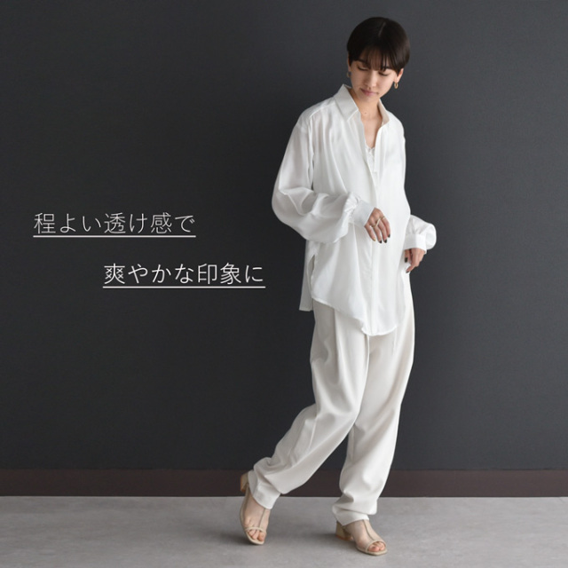ブラウス トップス シャツ シアー 冷房対策 サテン ポリエステル 長袖 Pearls パールズ