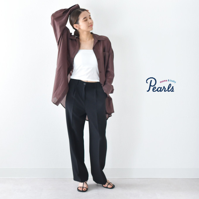 授乳服 ブラウス トップス シャツ シアー ベアトップ キャミソール セット 冷房対策 サテン パールズ Pearls
