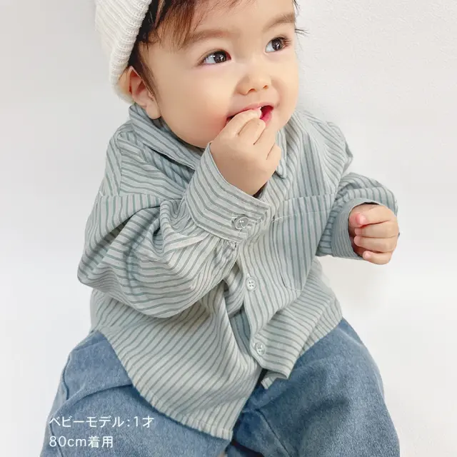 ベビー キッズ トップス シャツ ストライプ ベビー服 キッズ服 上着 子供服 長袖 Pearls パールズ