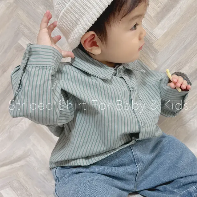 ベビー キッズ トップス シャツ ストライプ ベビー服 キッズ服 上着 子供服 長袖 Pearls パールズ