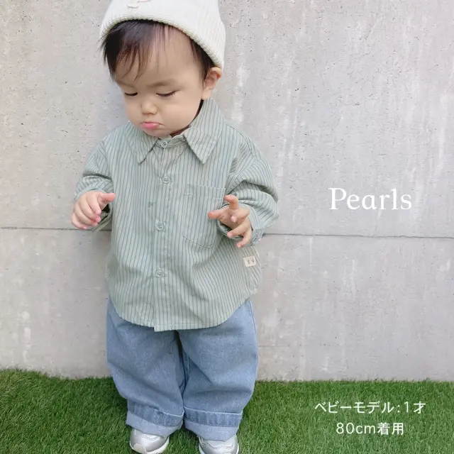 ベビー キッズ トップス シャツ ストライプ ベビー服 キッズ服 上着 子供服 長袖 Pearls パールズ