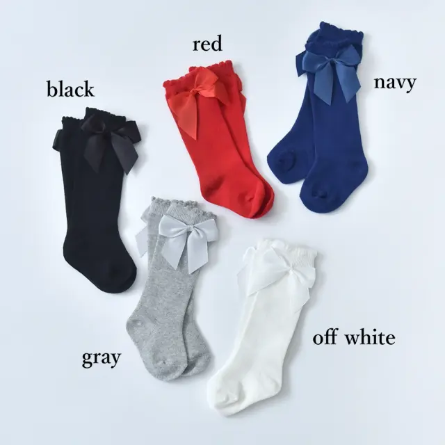 ベビー キッズ ソックス 靴下 くつ下 ハイソックス リボン 無地 シンプル 女の子 Pearls パールズ