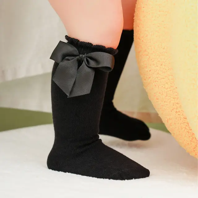 ベビー キッズ ソックス 靴下 くつ下 ハイソックス リボン 無地 シンプル 女の子 Pearls パールズ