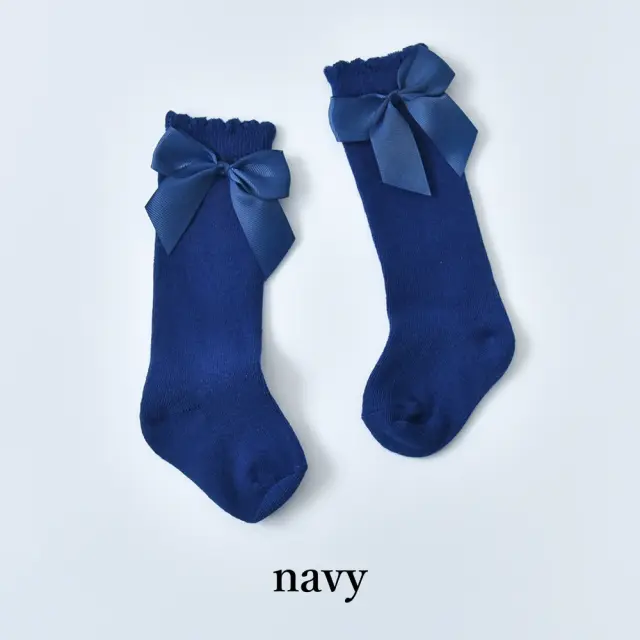ベビー キッズ ソックス 靴下 くつ下 ハイソックス リボン 無地 シンプル 女の子 Pearls パールズ