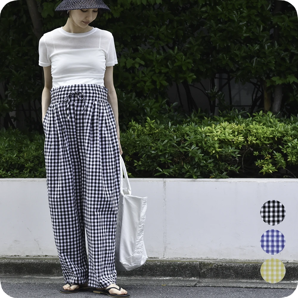 マタニティ パンツ ボトムス 産前産後 ウエスト調節 ギンガムチェック バルーンパンツ バルーンシルエット イージー Pearls パールズ