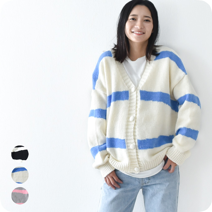 マタニティ 授乳服 ニット ボーダー カーディガン 秋冬 冬 暖か トップス 臨月 授乳 Pearls パールズ