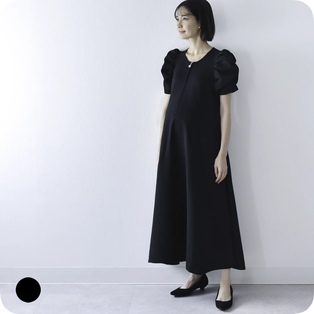 授乳服 マタニティ ニットワンピース ニット ワンピース 授乳口 半袖 ボリューム袖 授乳ケープ Pearls パールズ