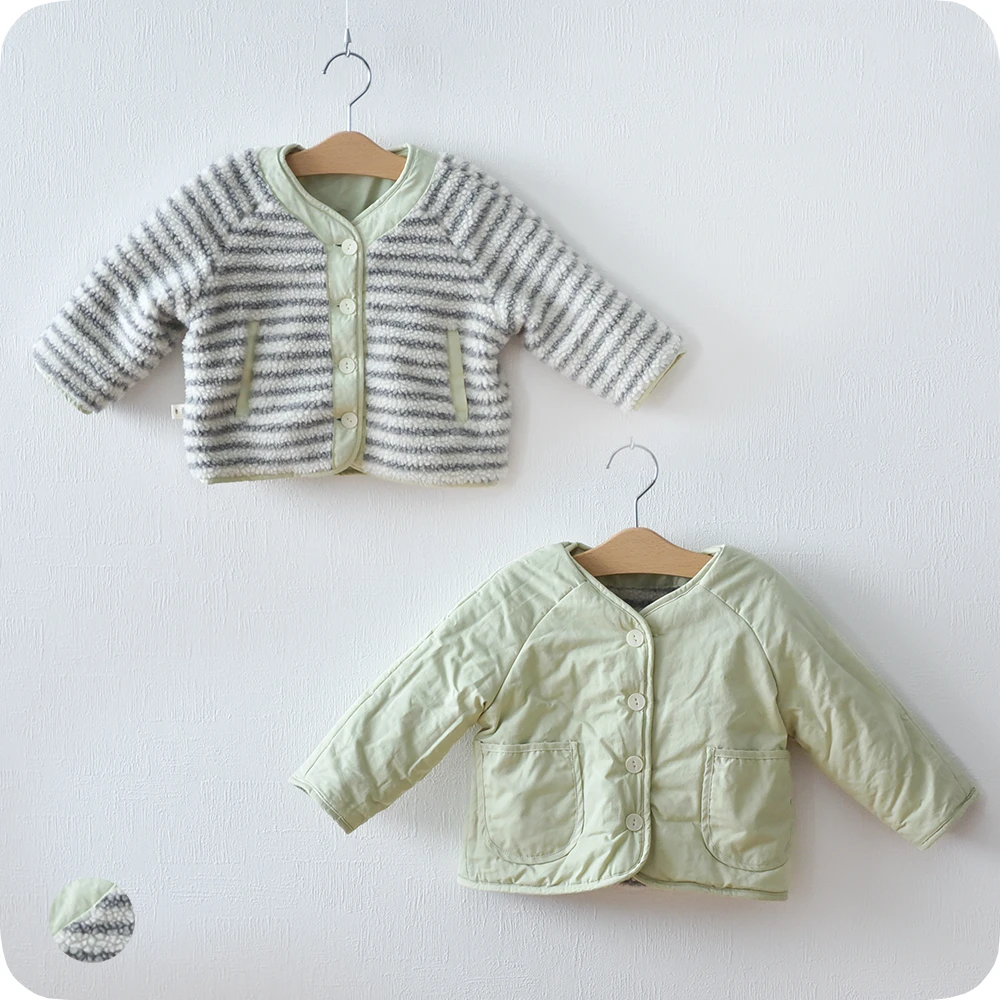 ベビー キッズ アウター ボア ボーダー 防寒 リバーシブル 中綿 ベビー服 キッズ服 Pearls パールズ