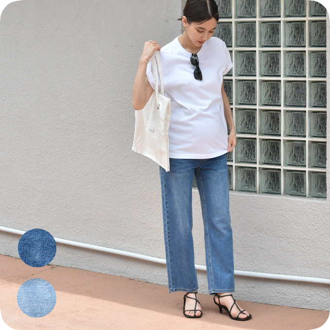 マタニティ デニム ヴィンテージ加工 アンクル丈 デニムパンツ マタニティパンツ マタニティズボン Pearls パールズ