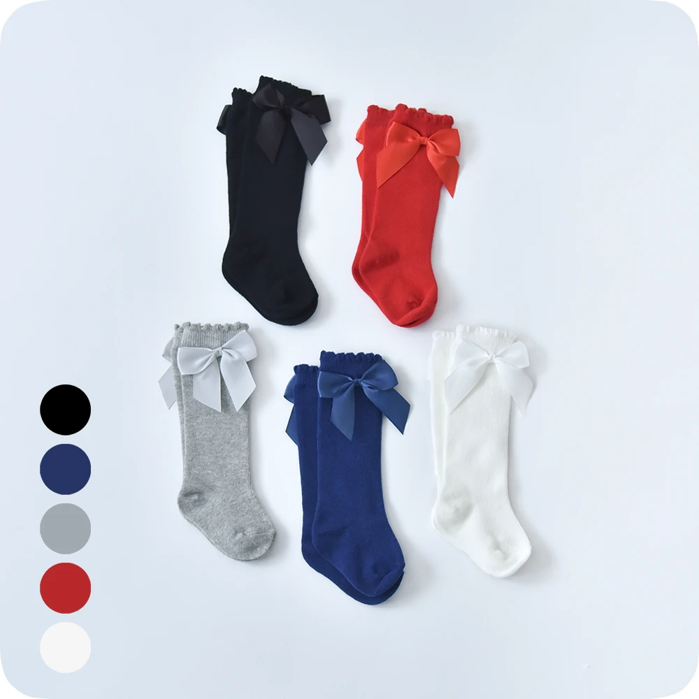 ベビー キッズ ソックス 靴下 くつ下 ハイソックス リボン 無地 シンプル 女の子 Pearls パールズ