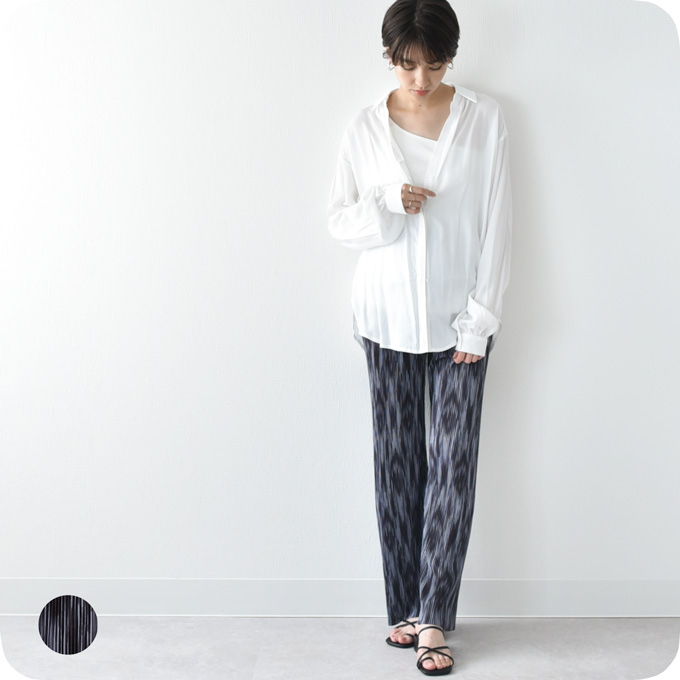 マタニティ パンツ リブ 夏 春 春夏 ワイド ストレート 柄パンツ Pearls パールズ