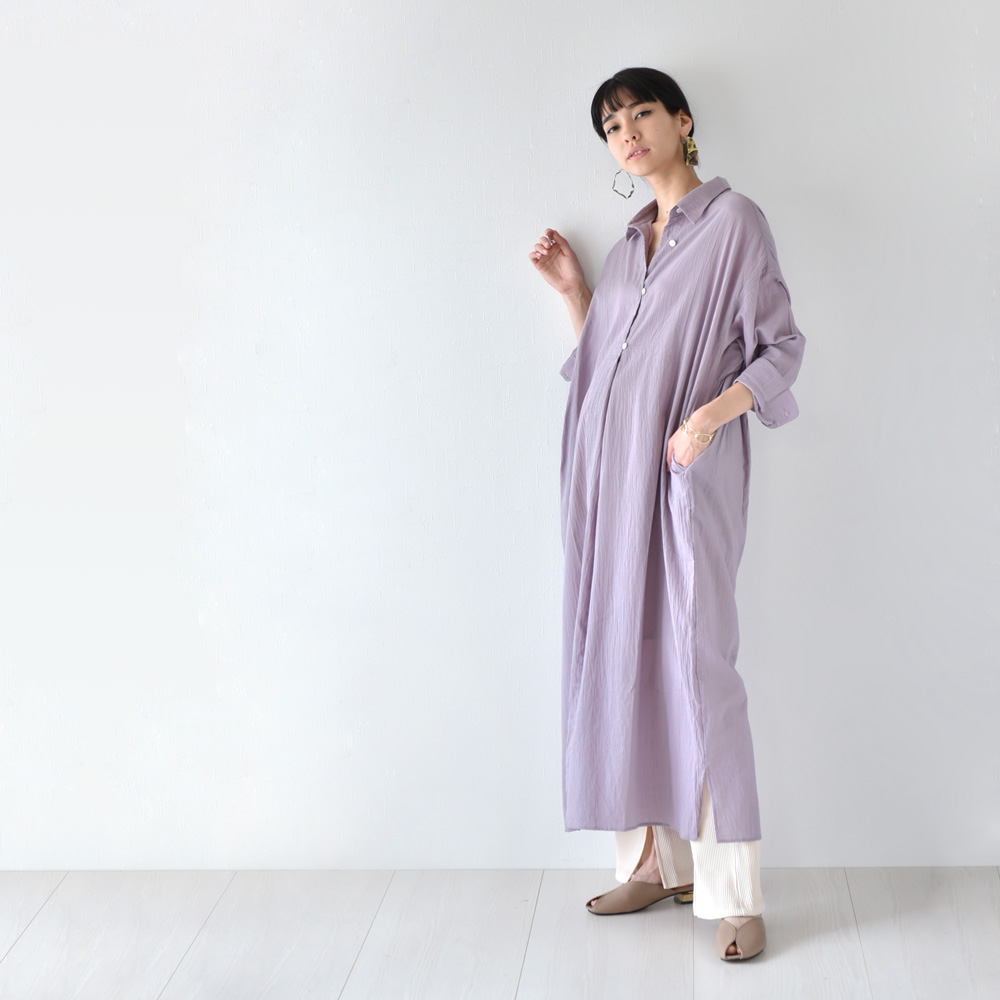 コットンボイルのロングシャツワンピ