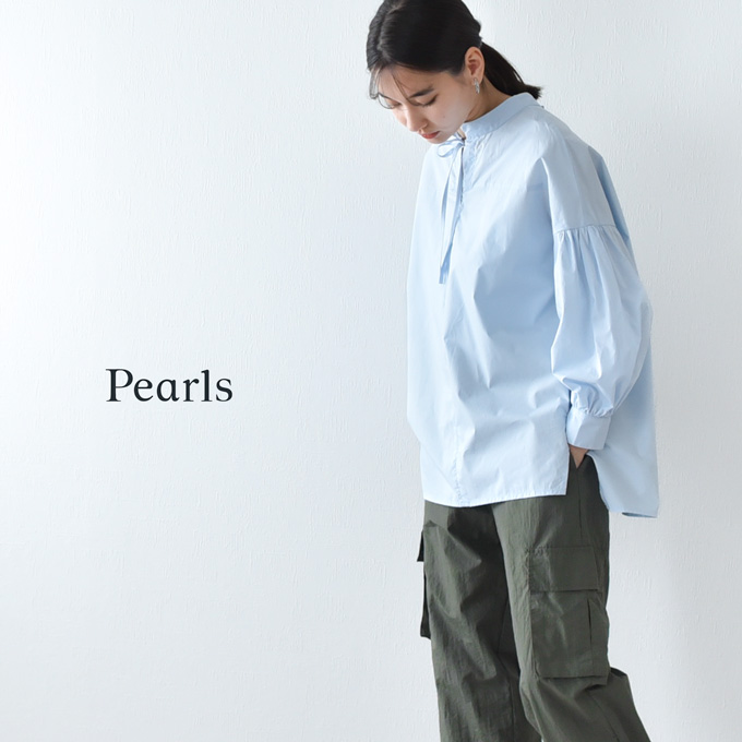 Pearls パールズ 授乳服 マタニティ トップス ボリューム袖 ボリュームスリーブ ブラウス シャツ 袖コンシャス オフィス 前開き タイプライター ボタン リボン 春夏秋 授乳口 妊婦服 産前産後 オシャレ おしゃれ 可愛い かわいい 白 黒 ホワイト ブラック ブルー