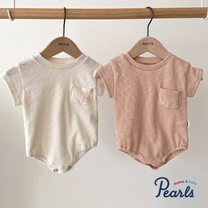 Pearls パールズ ベビー ベビー服 ロンパース リブ 半袖 春夏秋 女の子 子ども 子供服 女 可愛い かわいい 66 73 80 90