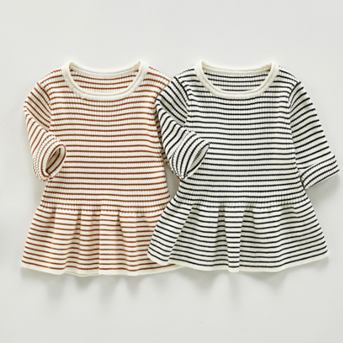 Pearls パールズ ベビー服 ボーダー リブ フレア コットン 暖かい 春秋冬 女の子 子ども 子供服 コットン 女 可愛い かわいい 66 73 80 90 100