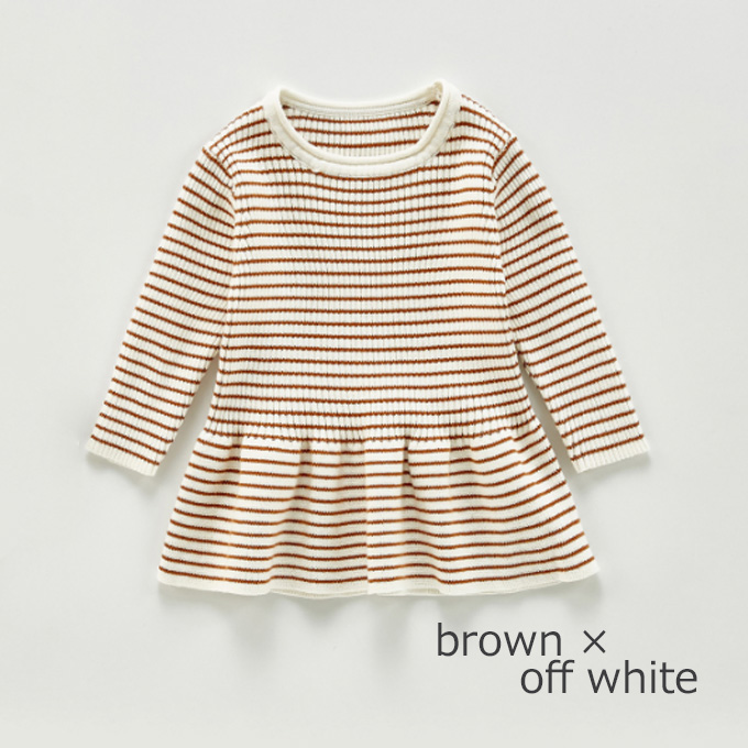 Pearls パールズ ベビー服 ボーダー リブ フレア コットン 暖かい 春秋冬 女の子 子ども 子供服 コットン 女 可愛い かわいい 66 73 80 90 100