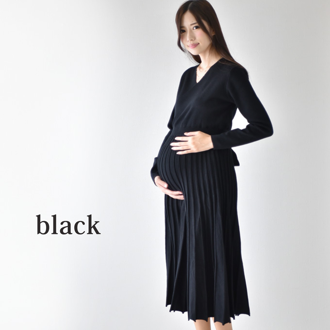 Pearls パールズ 授乳服 マタニティ ワンピース 秋冬 フォーマル ニットワンピ ロング 