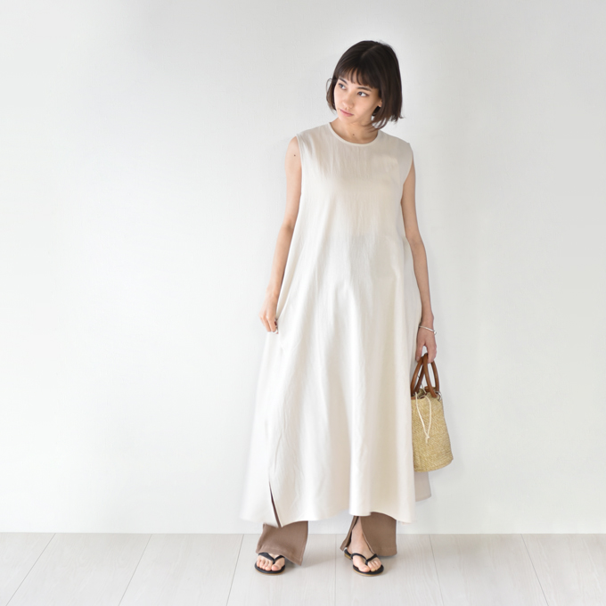 マタニティ ワンピース 夏 マキシ ロング ノースリーブ ナチュラル ベージュ ブラウン パールズ Pearls