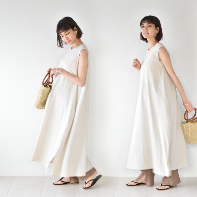 マタニティ ワンピース 夏 マキシ ロング ノースリーブ ナチュラル ベージュ ブラウン パールズ Pearls