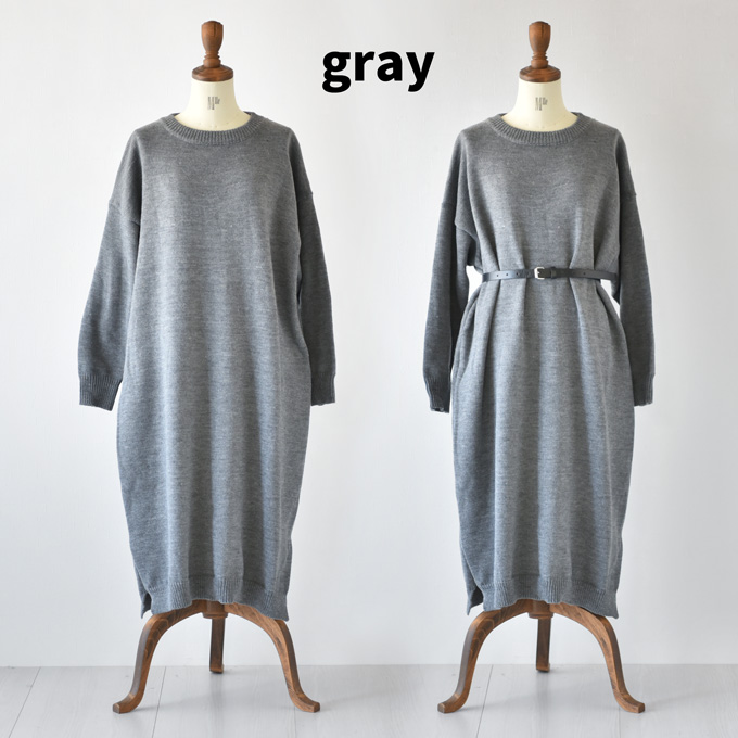マタニティ通販パールズ ロング丈ビッグニットワンピース ベルト付き